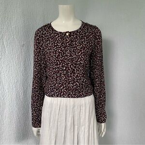 Women's Patterned Blouse - Burgundy and White